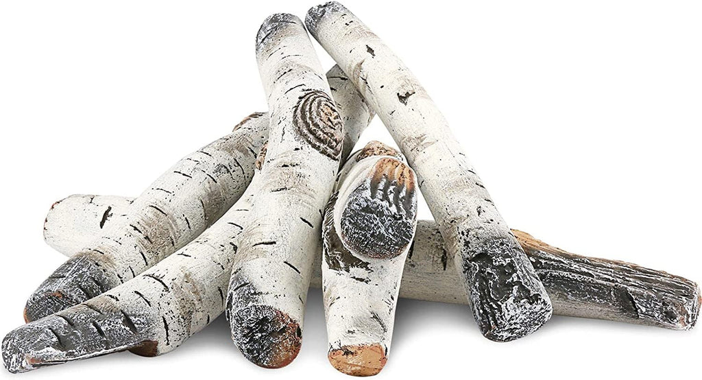 Hisencn Gas Fireplace Logs, 6 Pcs White Birch Ceramic Gas Logs for Gas Fireplace, Indoor Electric Gas Inserts, Propane, Vented, Gel, Ethanol, Indoor or Outdoor Fireplaces, Fireplace Decor
