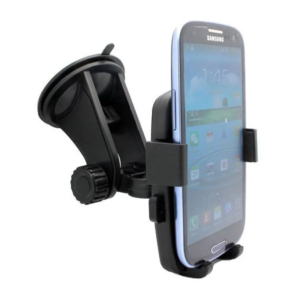 Easy Mount Rotating Car Windshield Phone Holder Cradle Stand Window Glass Dock Suction Black  for Samsung Galaxy Mega 2 Note 2 On5 Prevail  ,  Active, Mini Sport (-)  Active