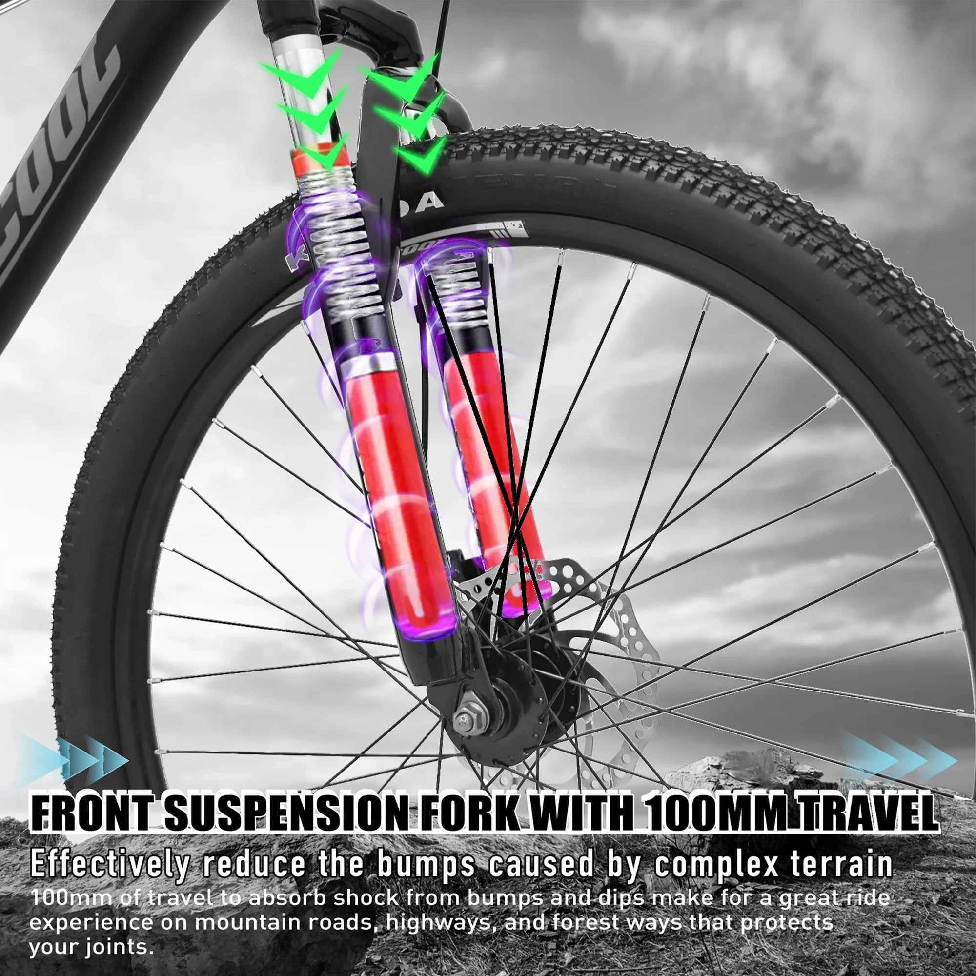 26 inch Mountain Bike, Disc Brake 21 Speed Bike for Adult or Teens, Road bike with Full Suspension Fork City Bikes, Orange and Black,