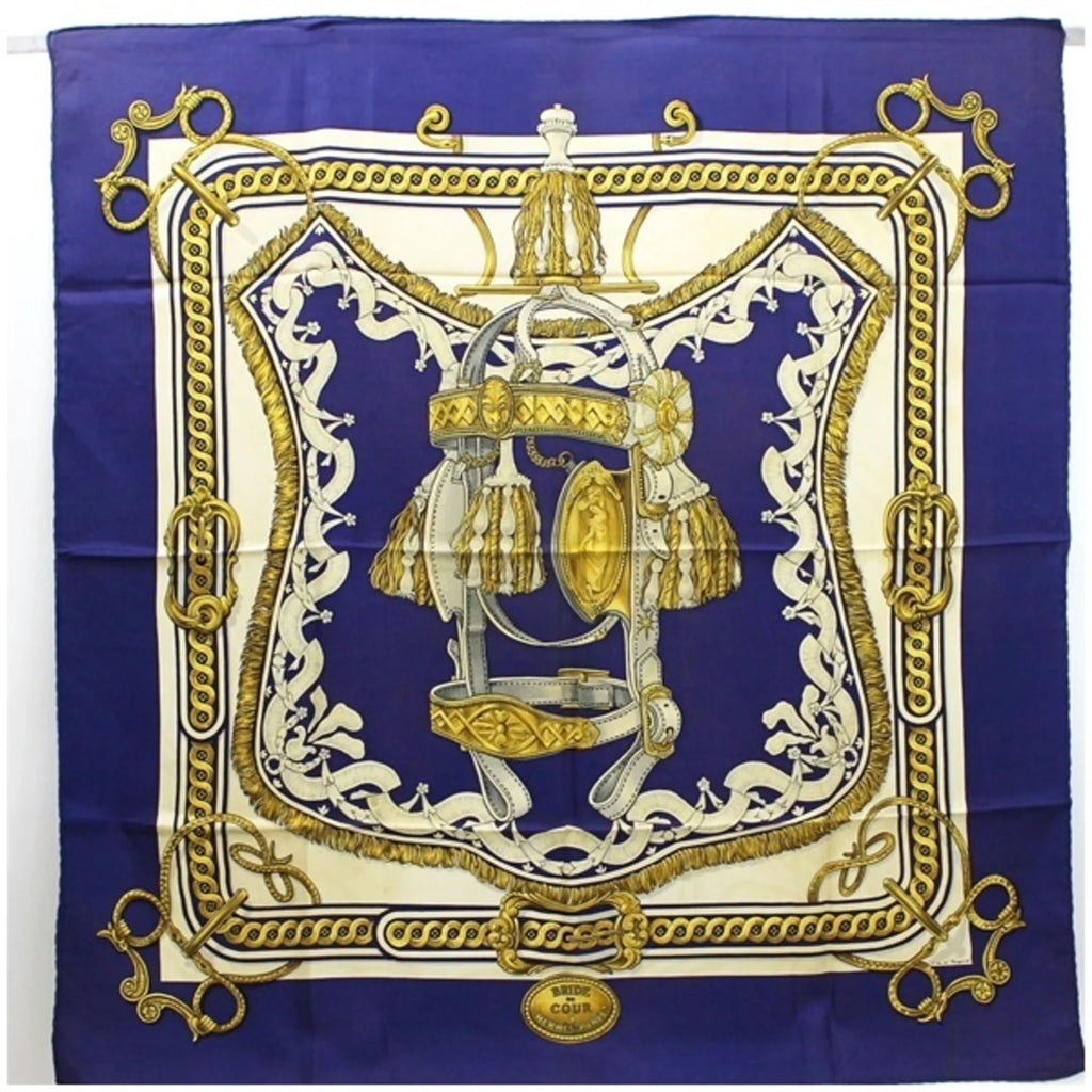 Pre-Owned Hermes Scarf Muffler Carre 90    Navy  Ladies (Fair)