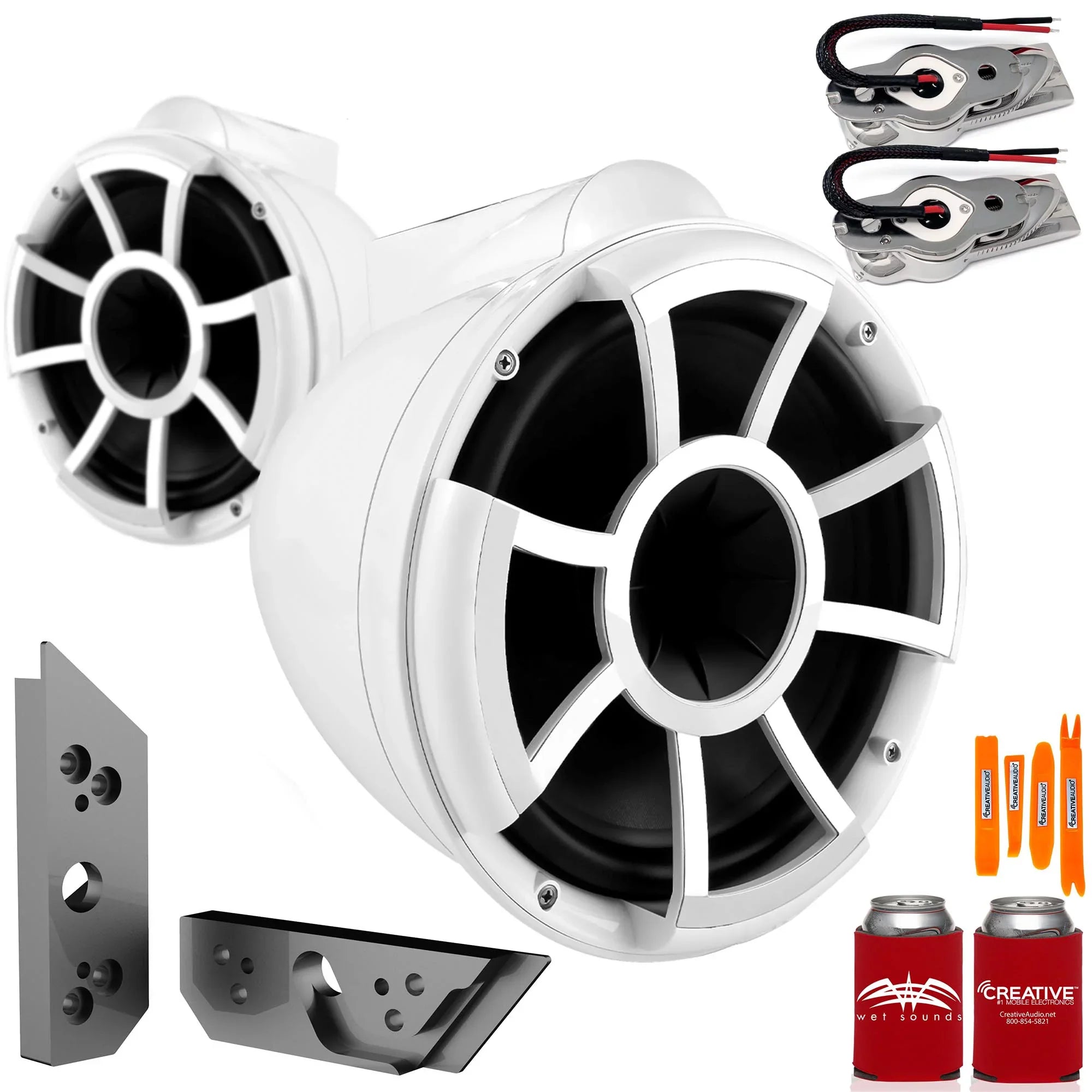Wet Sounds - 10" Swivel White Tower Speakers with Malibu  Tower Adapters
