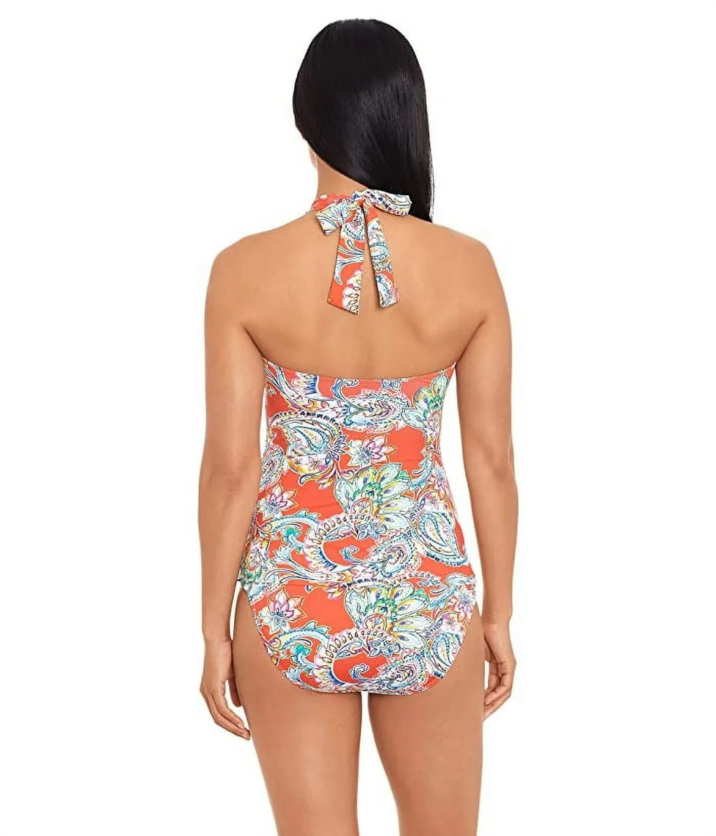 Ralph Lauren Women's Multi Paisley Molded Cup Tankini Top Orange Size 6