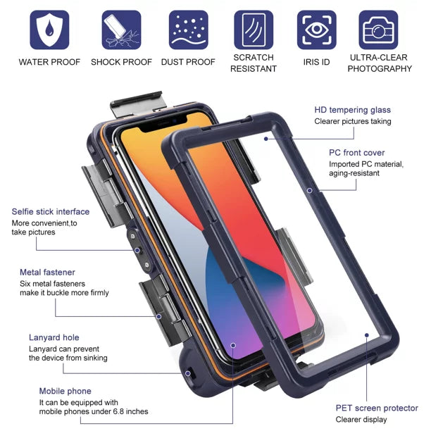 UrbanX Professional [15m/50ft] Swimming Diving Surfing Snorkeling Photo Video Waterproof Protective Case Underwater Housing for  Smart  And all Phones Up to 6.9 Inch  with Lanyard