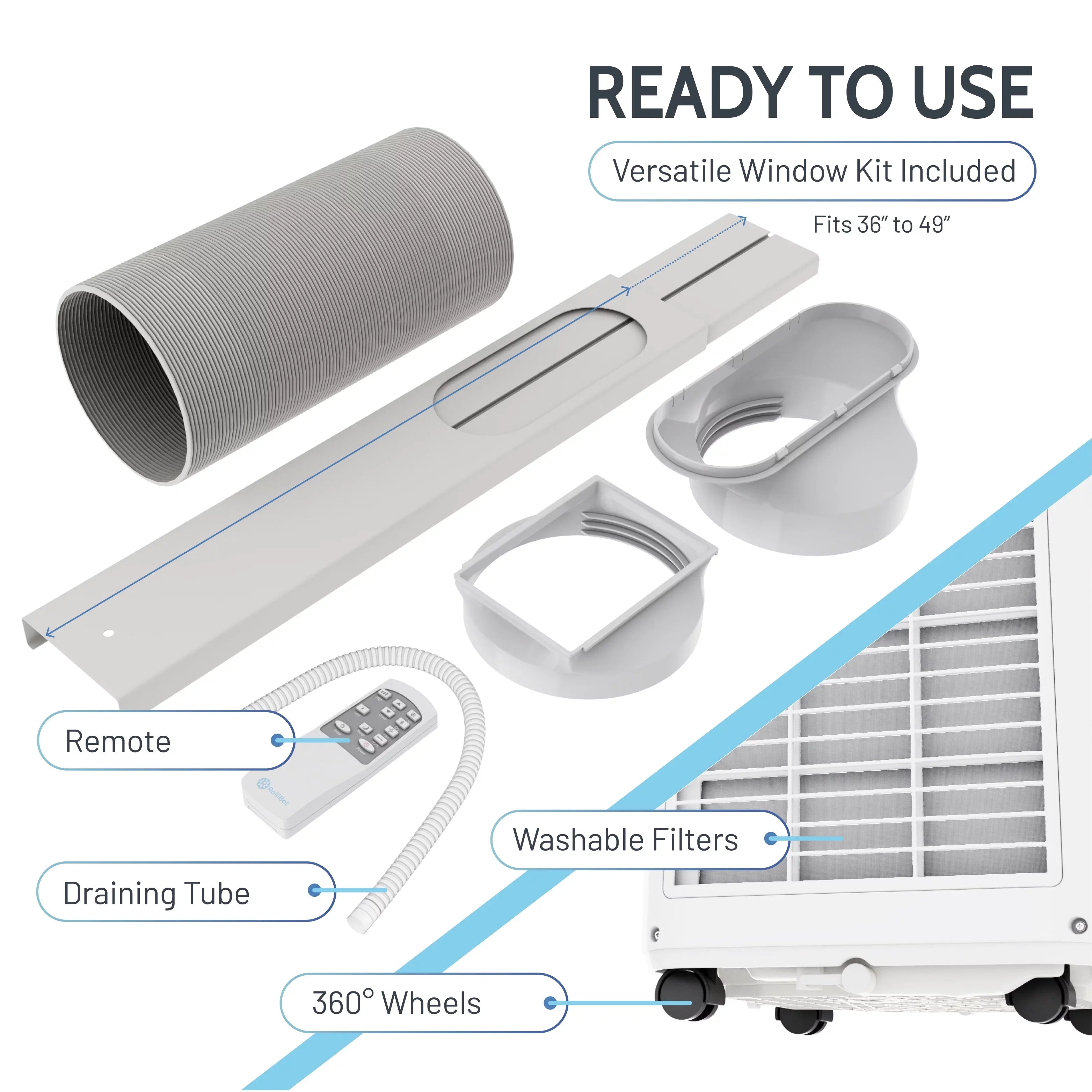Rollicool 10,000  Portable Air Conditioner Alexa & Wi-Fi Enabled Quiet Portable  & Dehumidifier Covers Rooms up to 450 Sq ft
