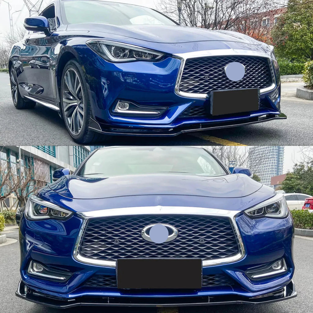 Front Bumper Lip for 2017-2023 Infiniti  Gloss Black 3PCS
