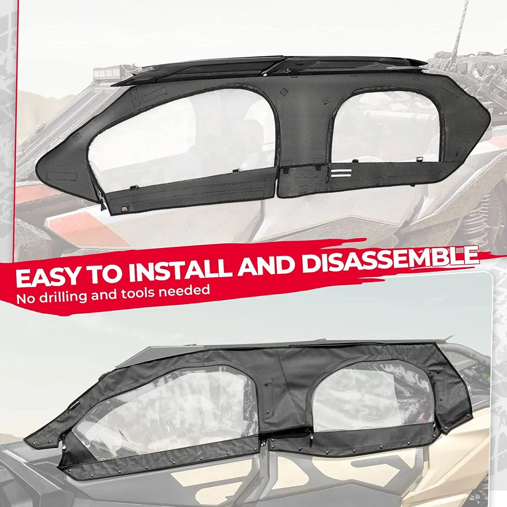 Kemimoto Soft Upper Door Set Kit,  Soft Cab Doors top Enclosure Compatible with 2017-2023 Can Am Maverick  Max 4 Seater Models
