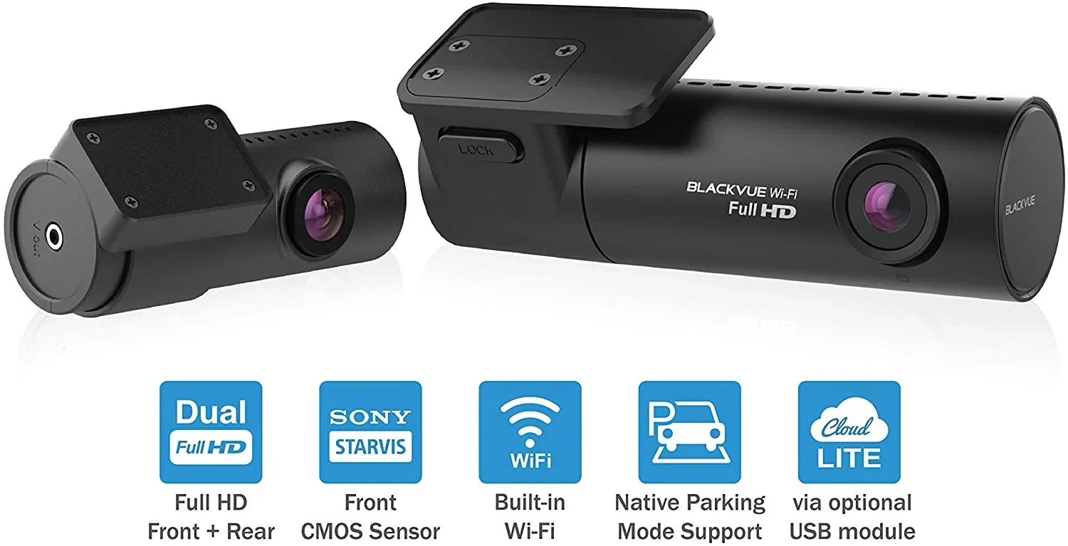 BlackVue -2CH with 32GB microSD Card | Full  Wi-Fi Dashcam | Parking Mode Support with Hogor Lens Cloth