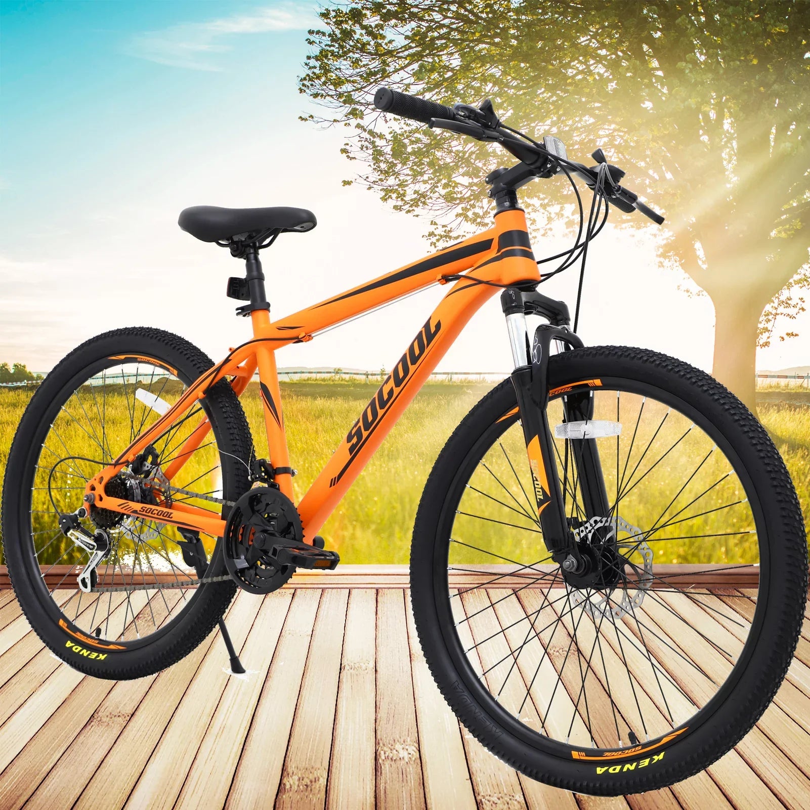 26 inch Mountain Bike, Disc Brake 21 Speed Bike for Adult or Teens, Road bike with Full Suspension Fork City Bikes, Orange and Black,