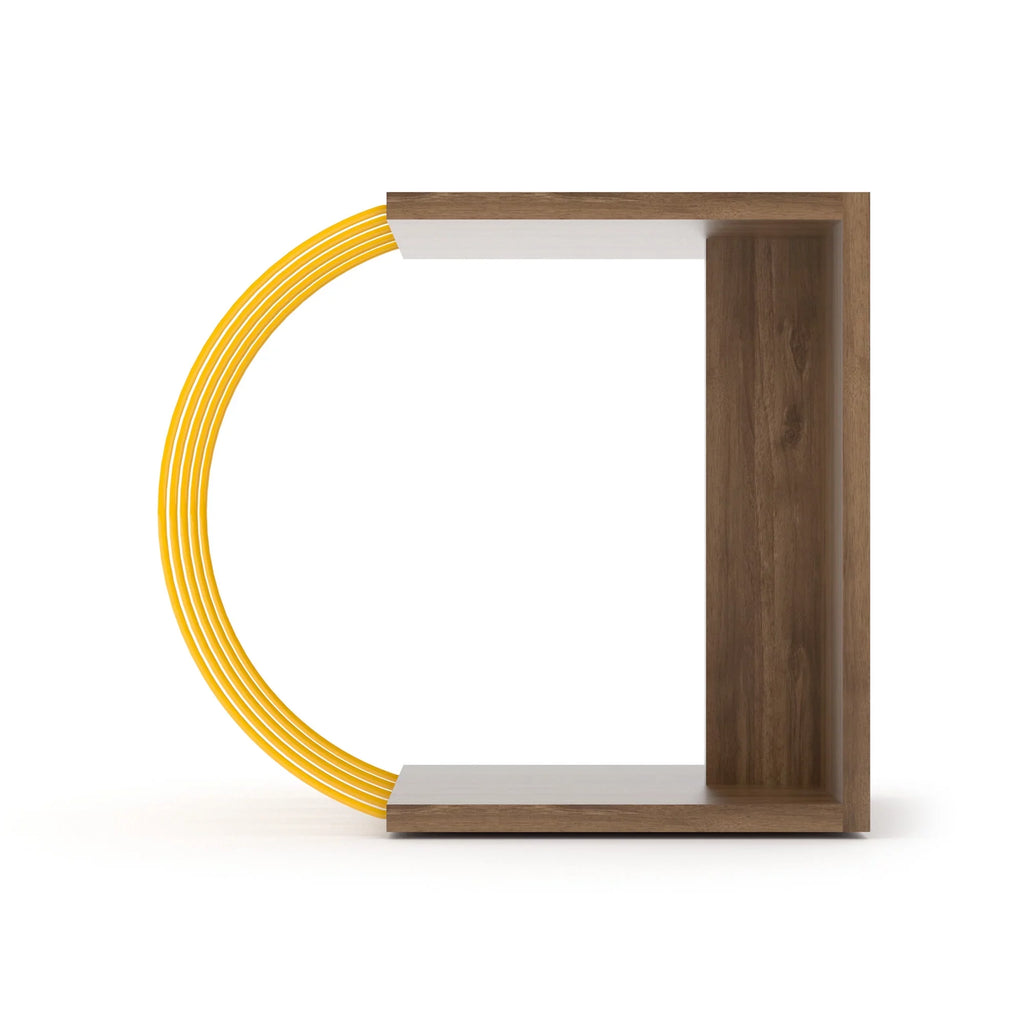 Cassi Wood base with metal acessories side table, Easy to assemble, Walnut-Yellow