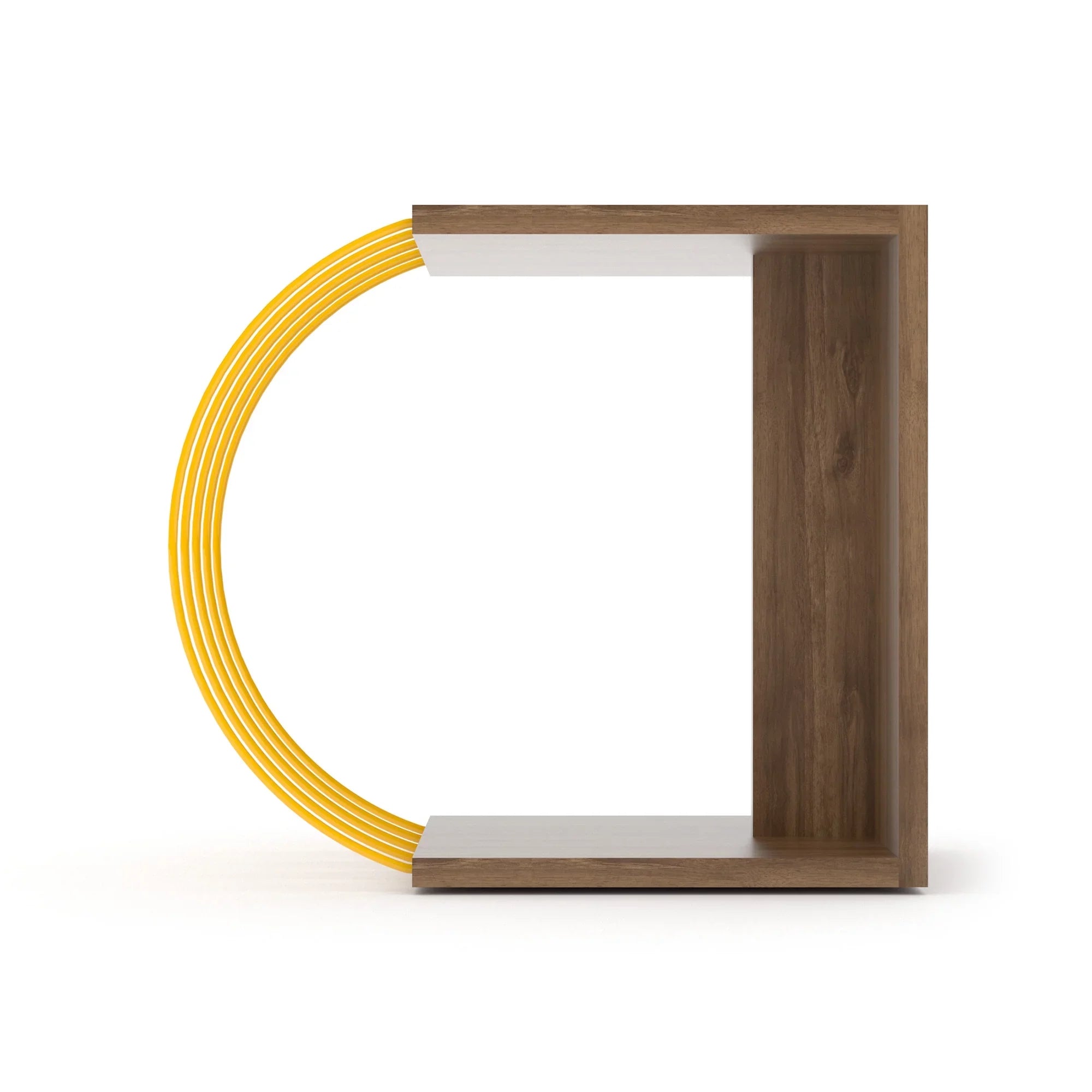 Cassi Wood base with metal acessories side table, Easy to assemble, Walnut-Yellow