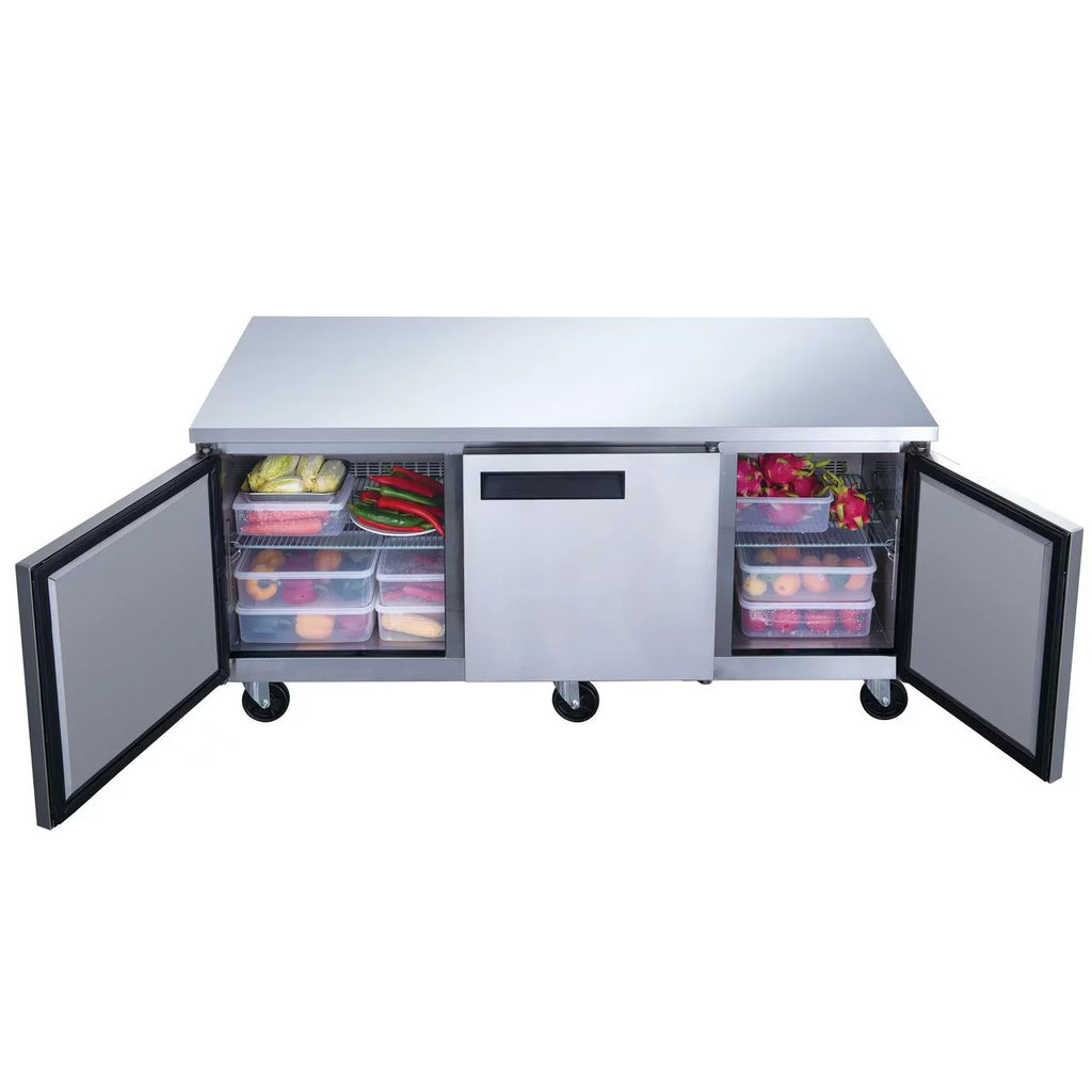 3-Door Undercounter Commercial Refrigerator in Stainless Steel