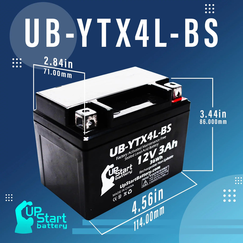 4-Pack UpStart Battery Replacement for 2004 Bombardier (Can-Am) , , Quest 90CC Factory Activated, Maintenance Free,  Battery - 12V, 3Ah, --