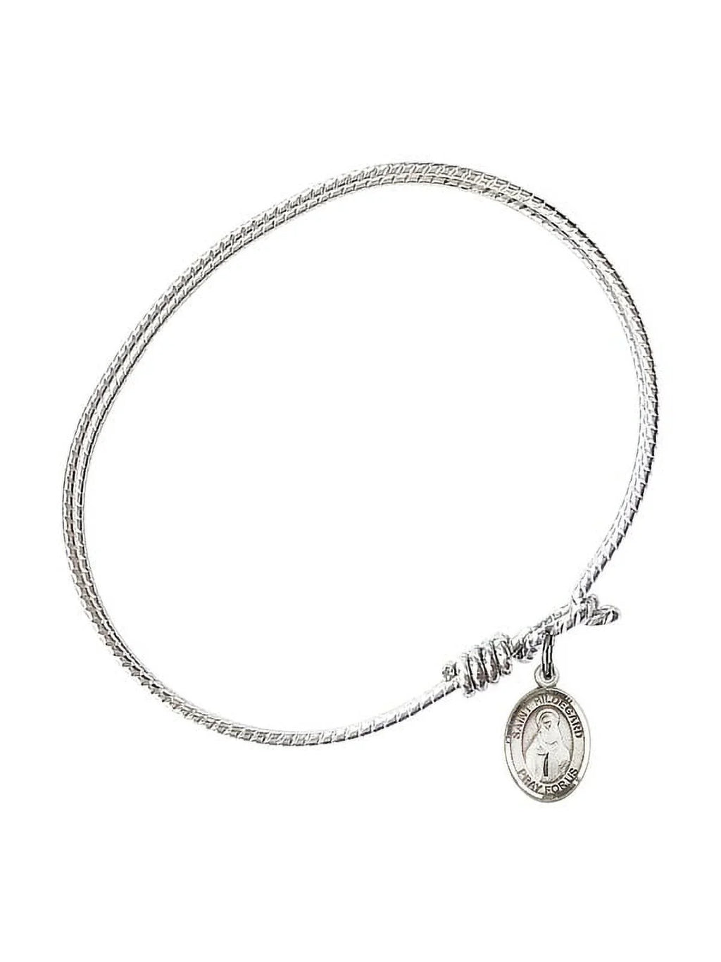 7 1/4 inch Oval Eye Hook Bangle Bracelet w/ St. Hildegard von Bingen in Sterling Silver