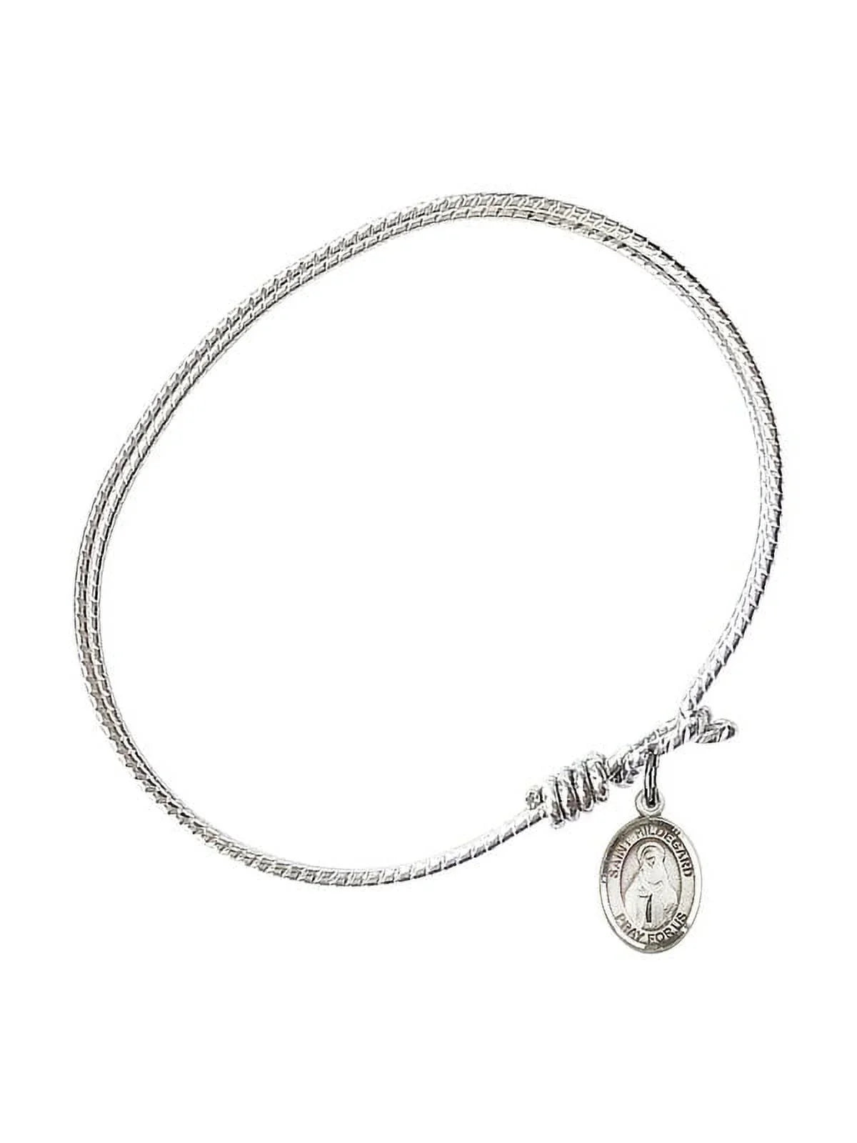 7 1/4 inch Oval Eye Hook Bangle Bracelet w/ St. Hildegard von Bingen in Sterling Silver