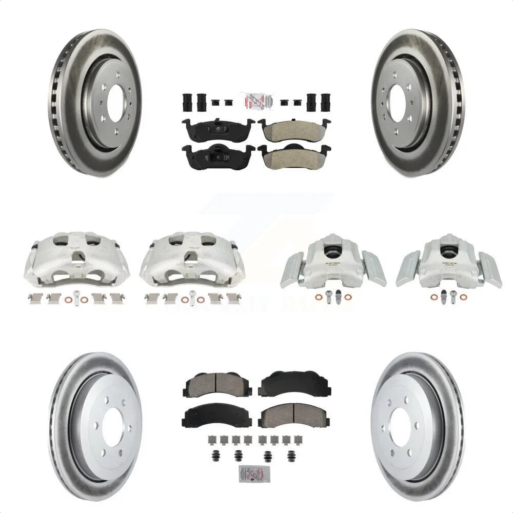 Transit Auto Front Rear Disc Brake Caliper Coated Rotors And Semi-Metallic Pads Kit (10Pc) For 2010-2017 Ford Expedition Lincoln Navigator -102718N