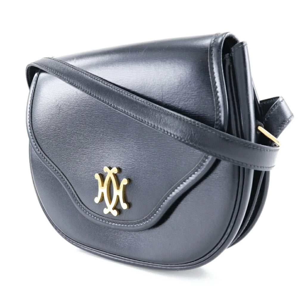 Pre-Owned Hermes  Double  Shoulder Bag Vintage Calf Made in France 1983 Black/Gold Hardware 〇M Crossbody Snap Button Ladies (Fair)