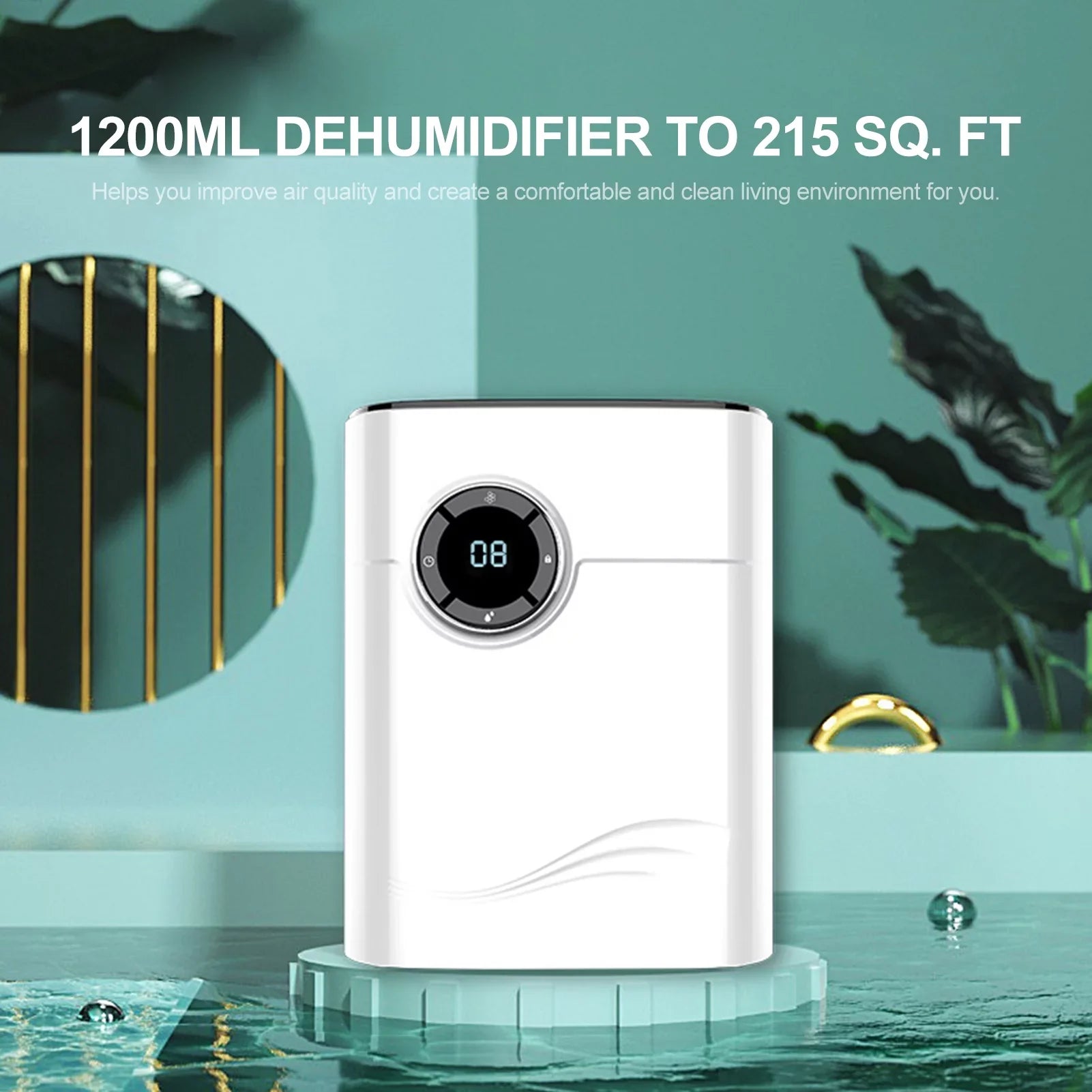 Portable 1200mL Dehumidifier for up to 215 Sq. Ft - Auto-Off, Humidity Control, Ideal for Home, Basements, Bedrooms, Garages, Wardrobes, RVs