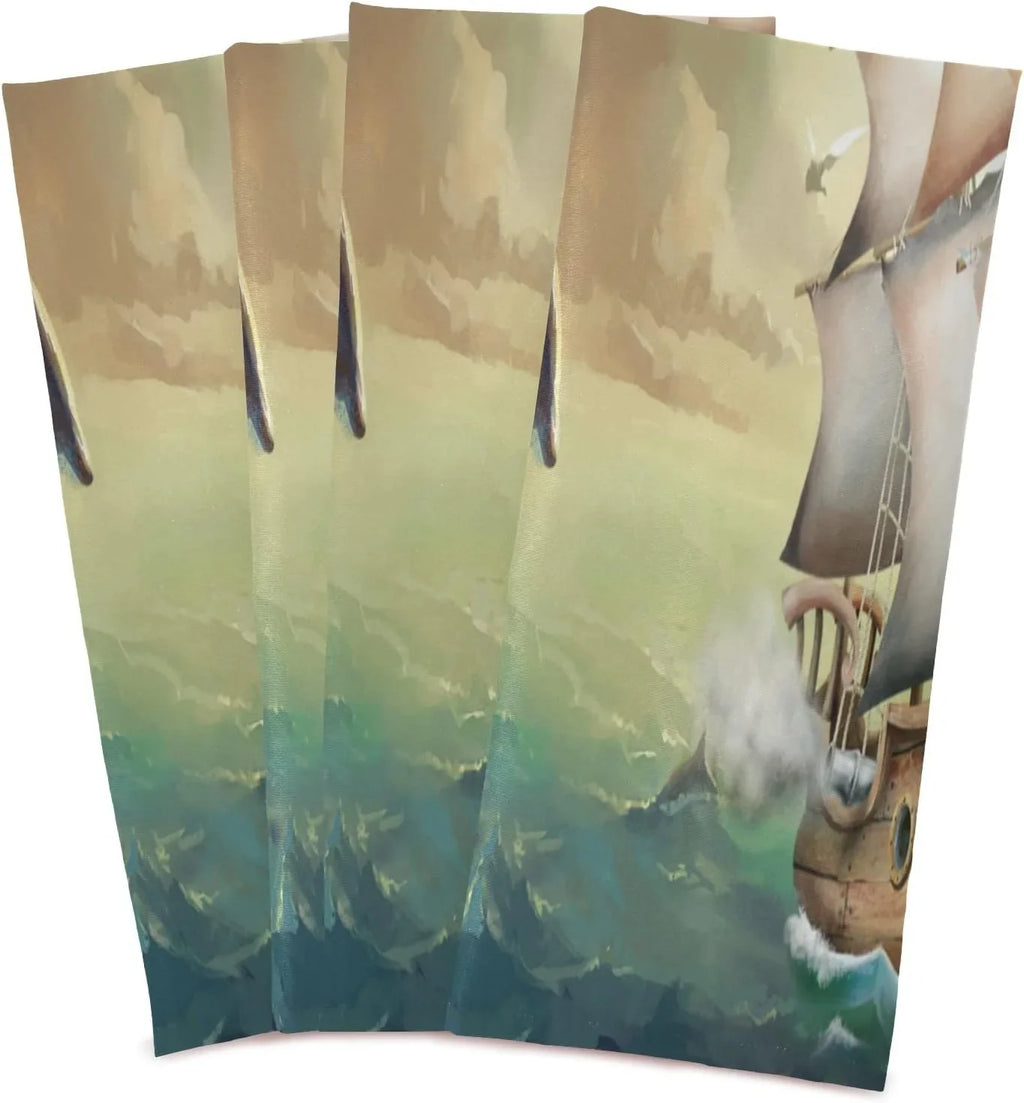 Jumping Dolphins Sailyacht Tea Towels Set of 6 Ocean Summer Kitchen Dish Cloth with Hanging Loop, 18"x28"Lint-Free Absorbent Towel for Kitchen Drying Wiping and Cleaning