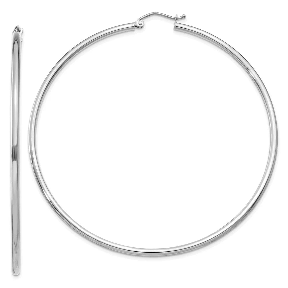 Real 14kt White Gold Polished 2mm Tube Hoop Earrings; for Adults and Teens; for Women and Men