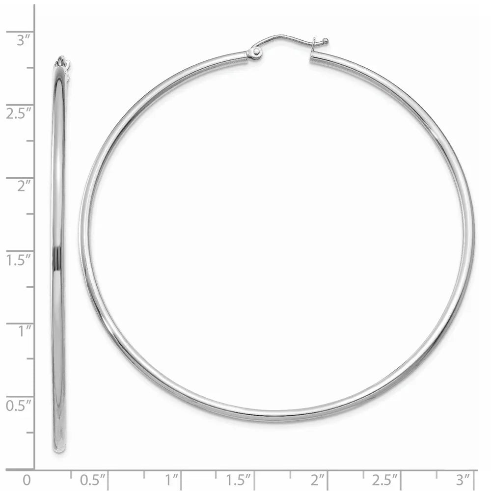 Real 14kt White Gold Polished 2mm Tube Hoop Earrings; for Adults and Teens; for Women and Men