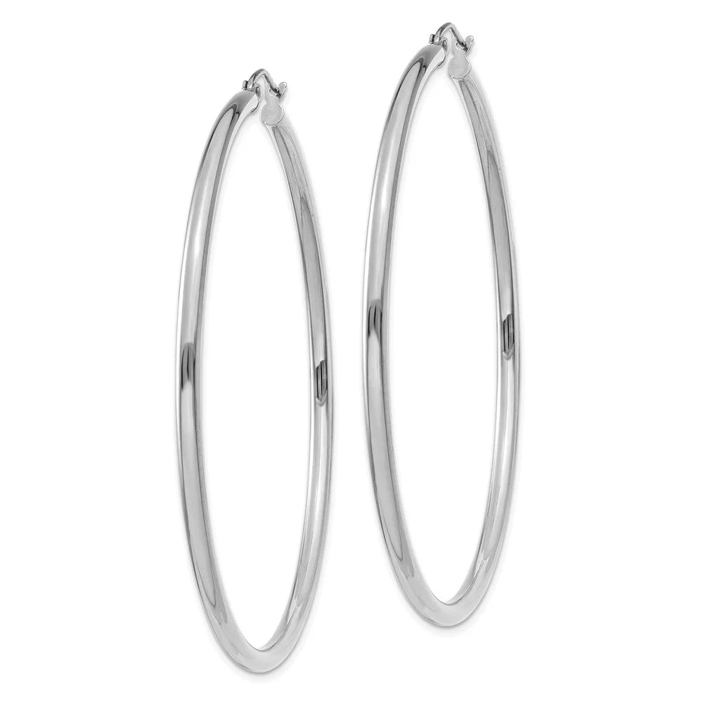 Real 14kt White Gold Polished 2.5mm Tube Hoop Earrings; for Adults and Teens; for Women and Men