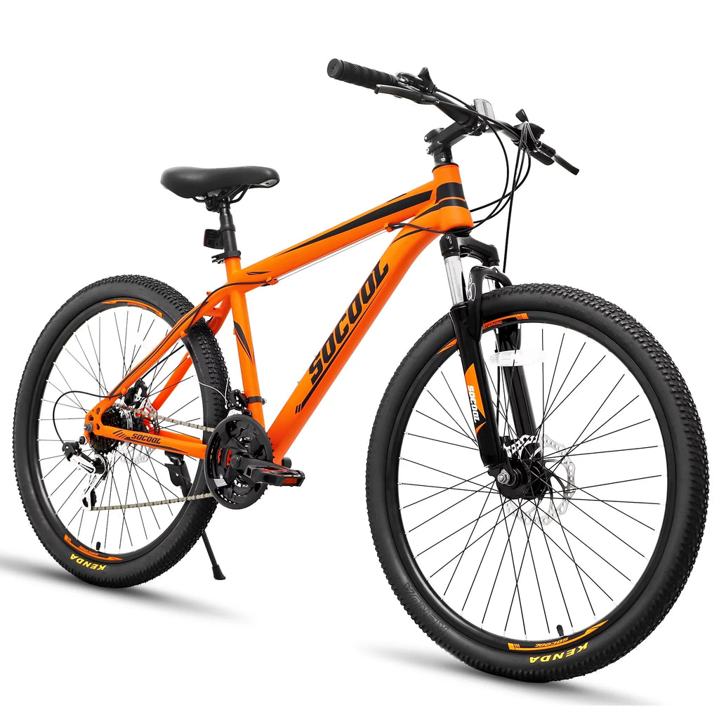 26 inch Mountain Bike, Disc Brake 21 Speed Bike for Adult or Teens, Road bike with Full Suspension Fork City Bikes, Orange and Black,