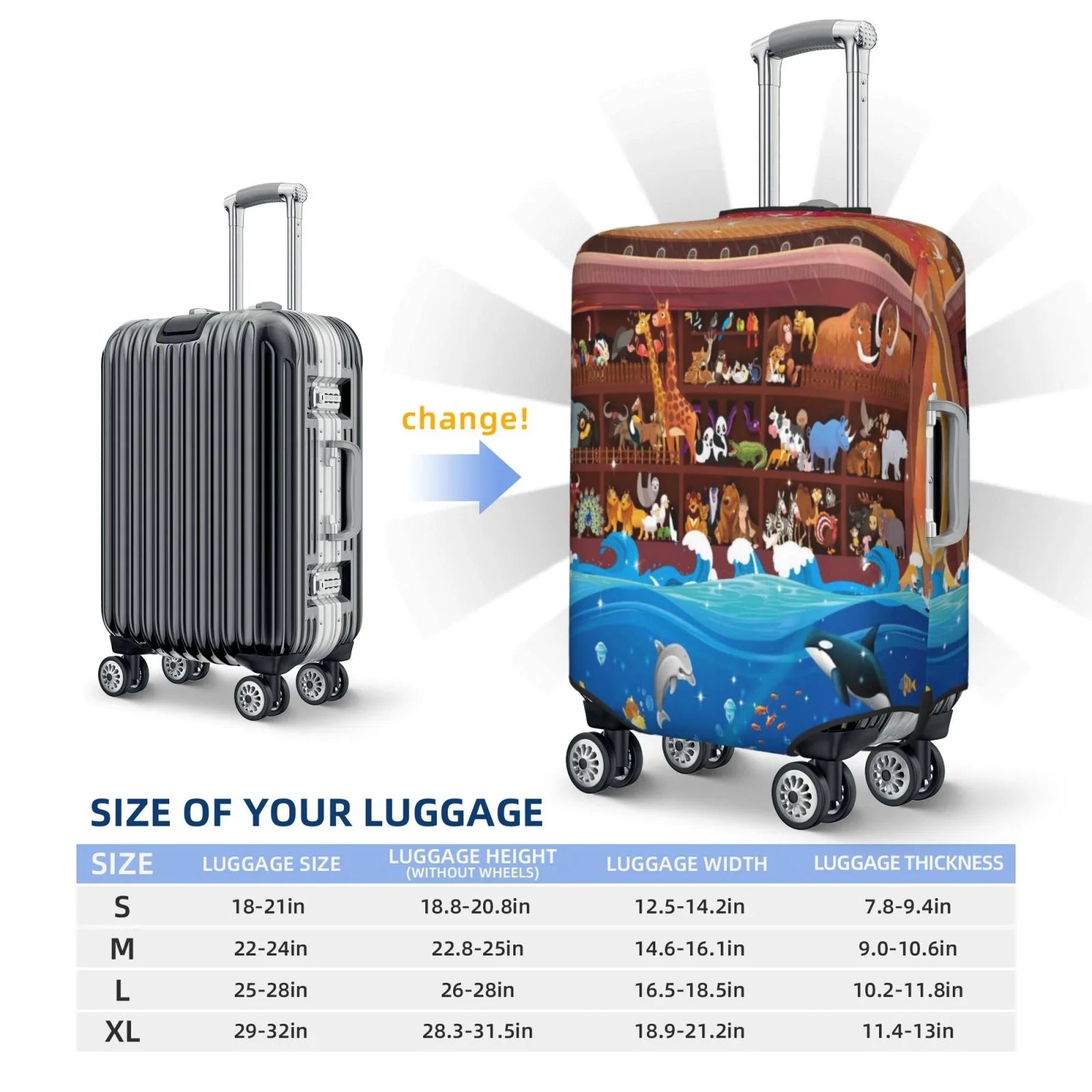 Junzan Animals On Noah' Ark2 Print Washable Luggage Cover - Fashion Suitcase Protector Fits 18-32 Inch Luggage