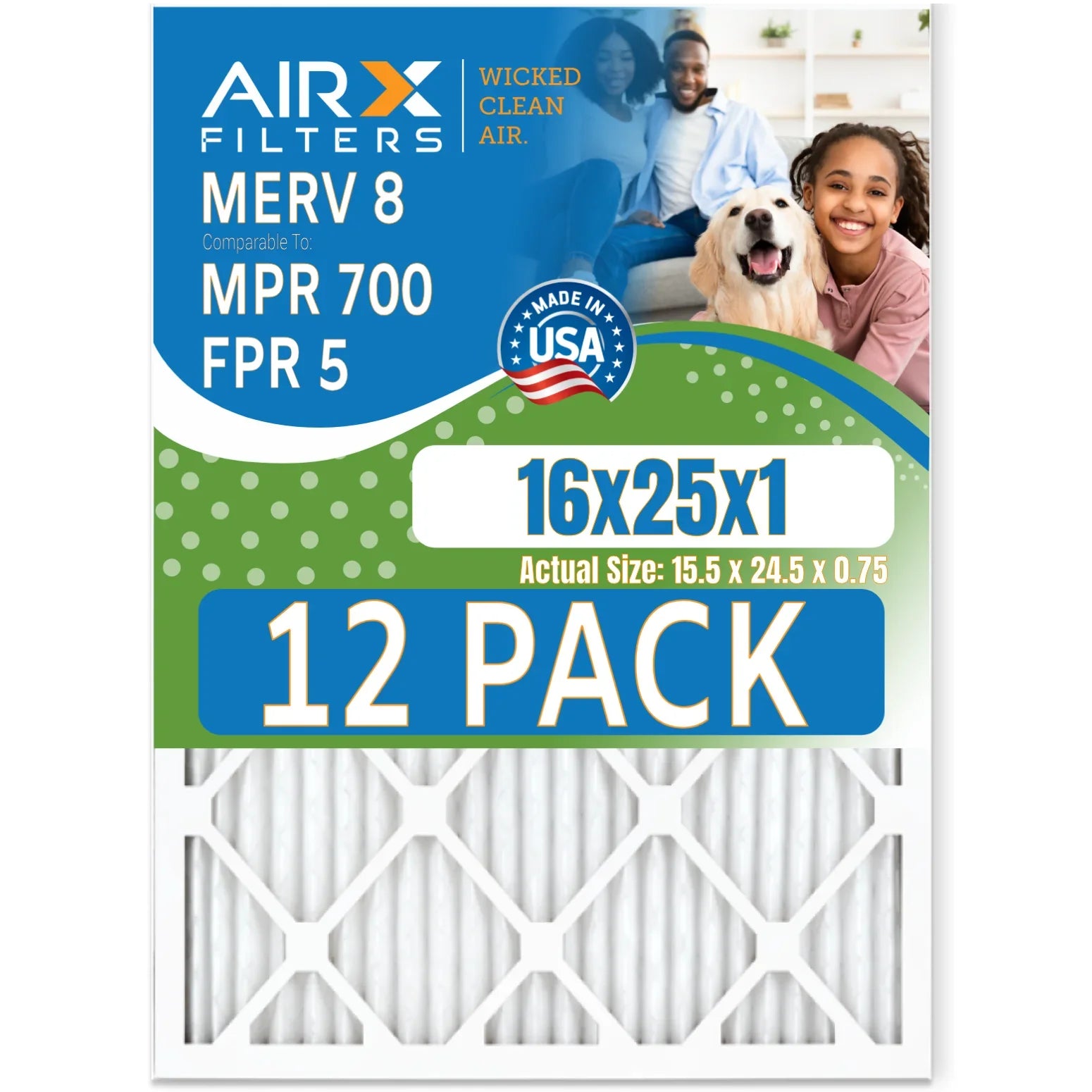 16x25x1 Air Filter  8 Rating, 12 Pack of Furnace Filters Comparable to  700 &  5 - Made in  by     .