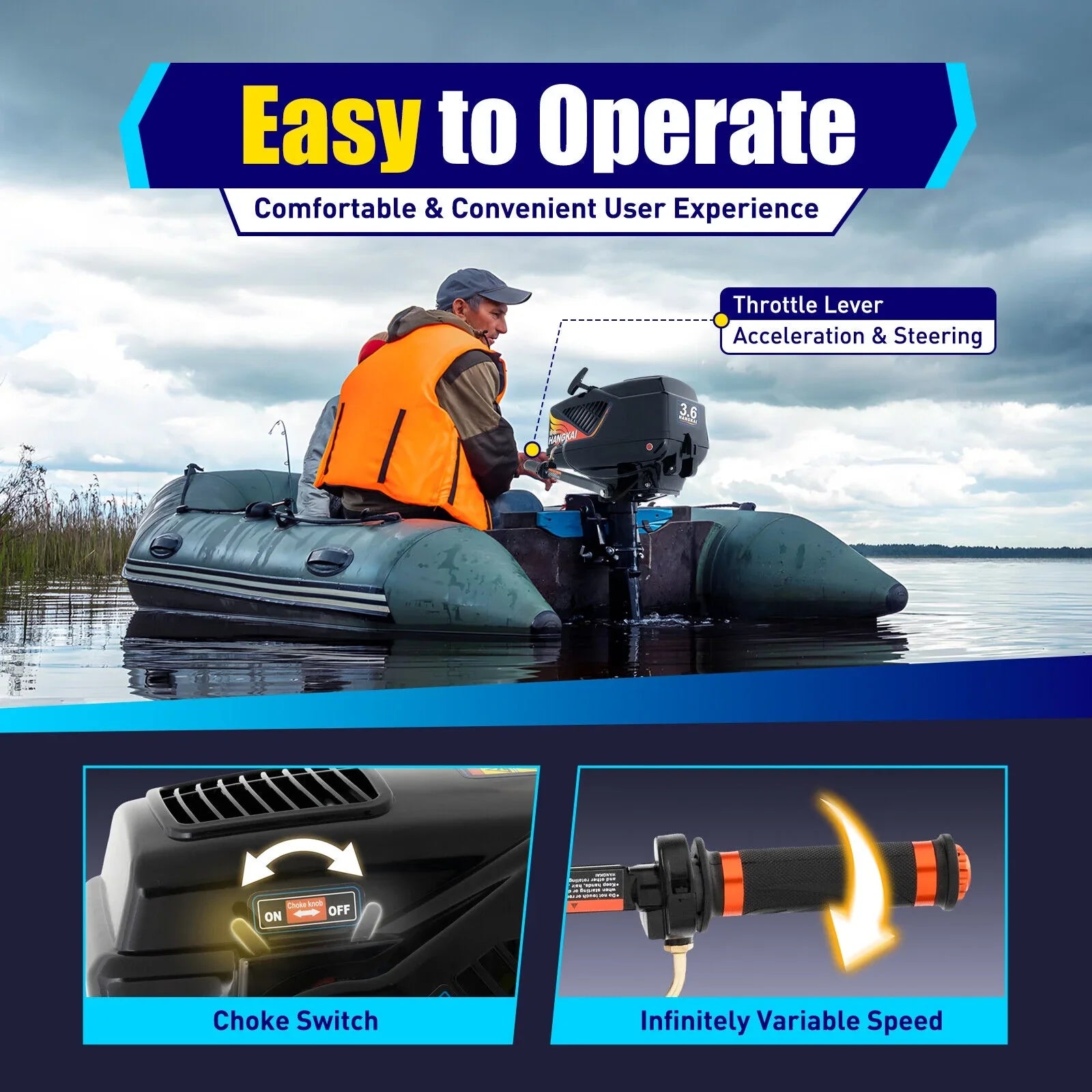 2 Stroke 3.6  Outboard Motor Fishing Boat Engine Water Cooling  Outboard Boat Motor 90cm/35.4in