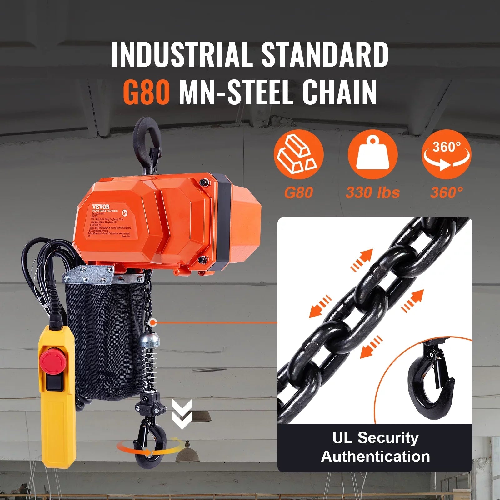 Electric Chain Hoist Single Phase Crane Hoist 330 lbs Load 10 ft Lifting