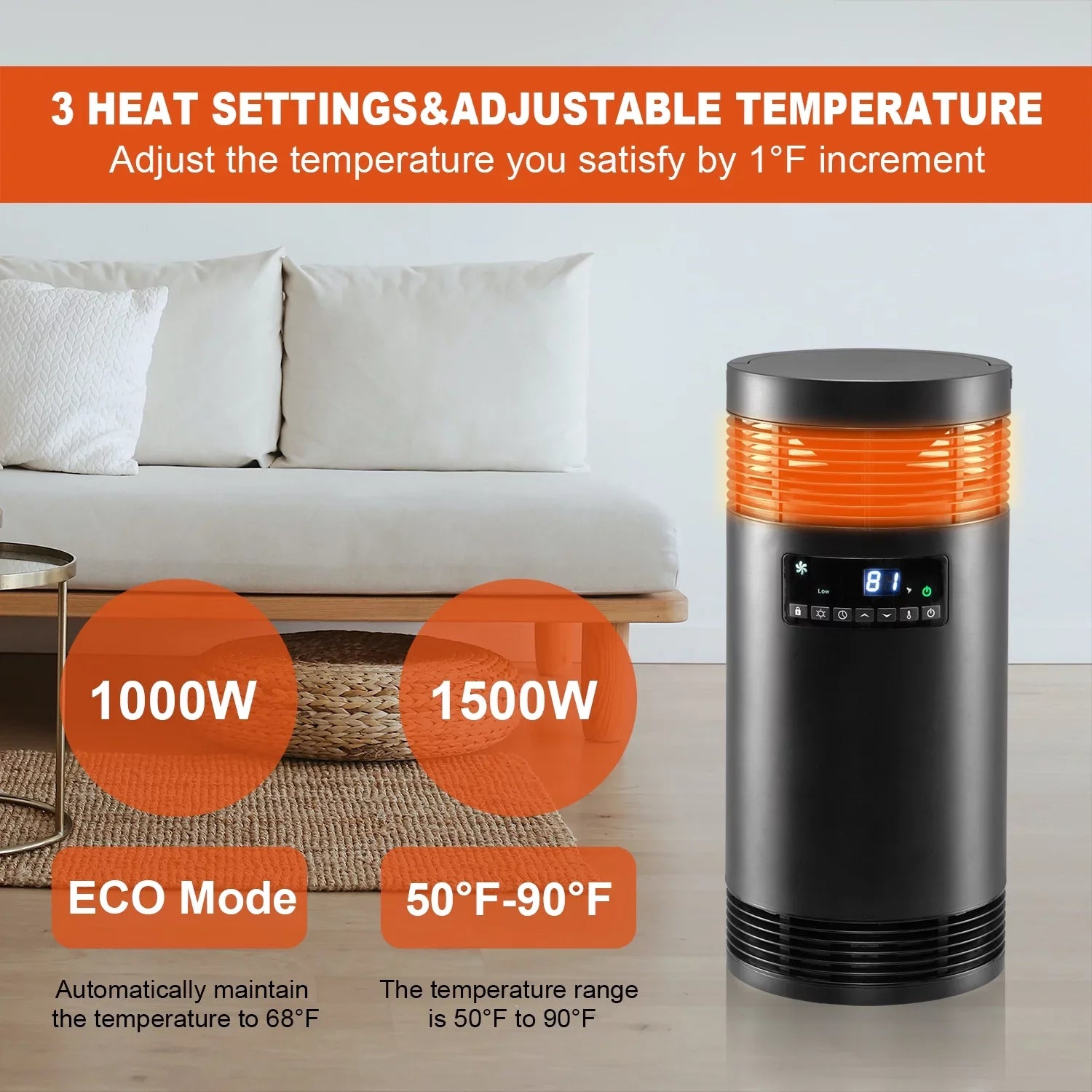 360° Surround Space Heater for Indoor Use, 1500W  Ceramic Office Heater with Thermostat, Fan Only Mode, Electric Portable Heater with Safety Protection for Office Desk