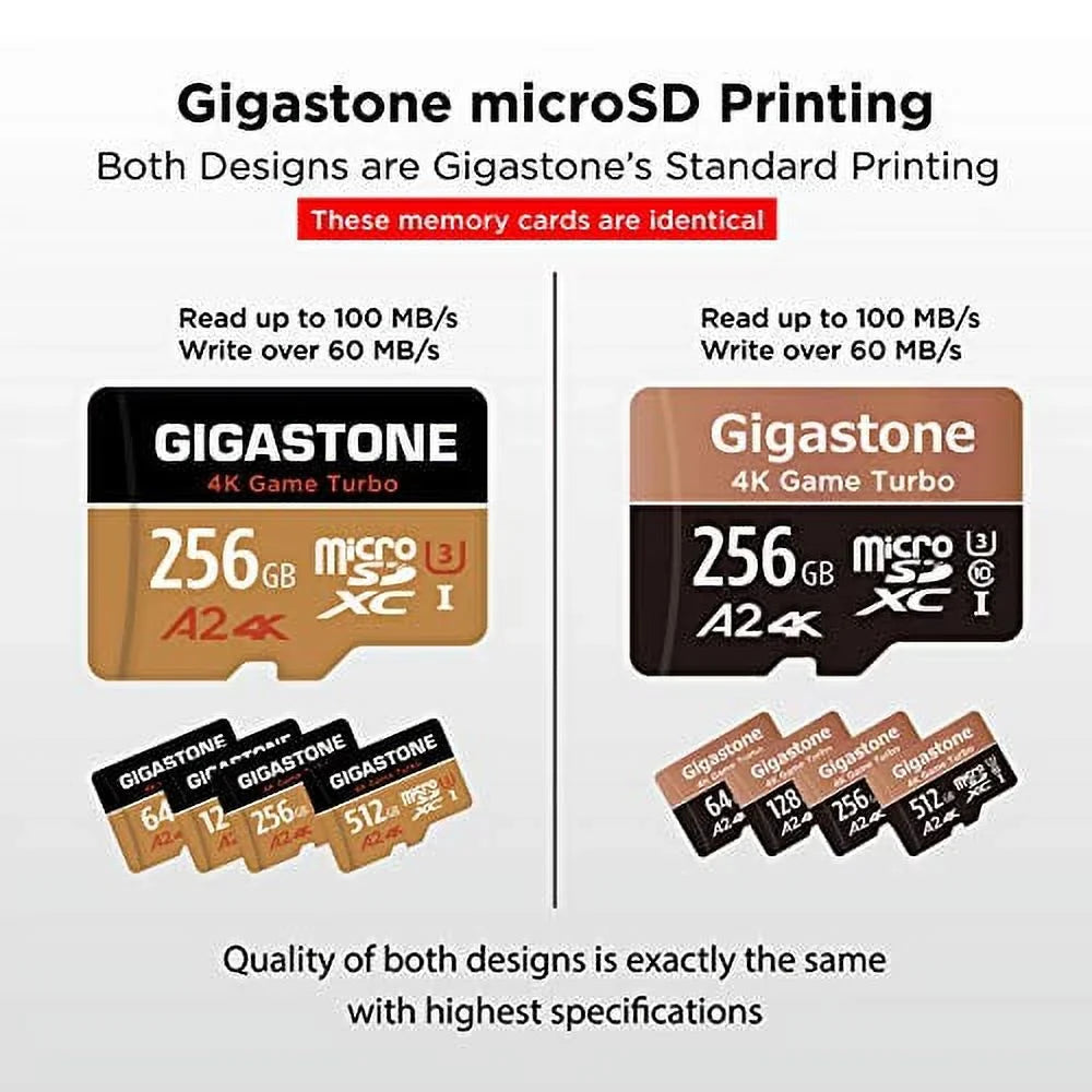 Gigastone 4K Game Turbo 256GB Micro  Memory Card, Nintendo Switch Compatible, Dash Cams, Go Pro Cameras,  -   Run App / 100/60MB/s [5-Yrs Free-Data-Reenclosurey]