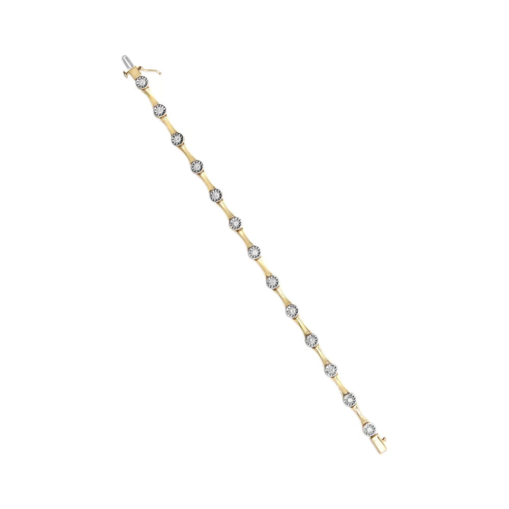 Haus of Brilliance 10K Yellow Gold Plated .925 Sterling Silver 1.0 Cttw Womens Miracle Set Round cut Box Clasp Diamond Bezel Style Station Link Bracelet (- Color,  Clarity) - Size 7"