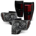 '- Fits 2009-2014 Ford -150  Dual Halo Projector Smoke Headlights + Black Smoked [-Light Bar]  Tail Lamp Combo