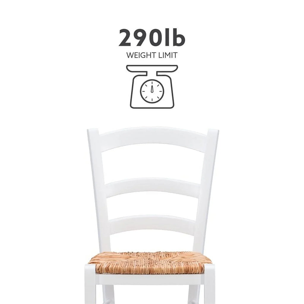 Linon Karsyn Set of Two Wood Side Chairs Ladder Back Rush Seat in White Finish