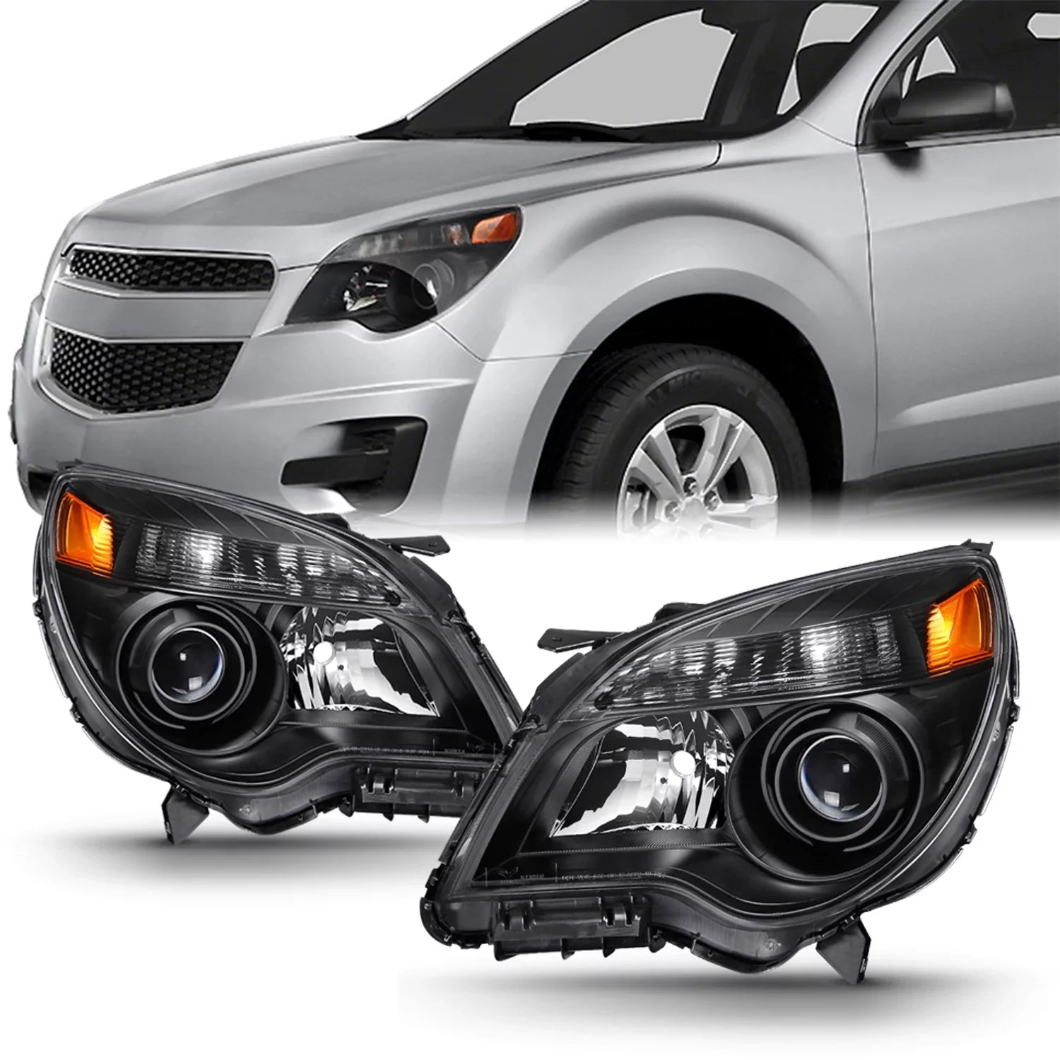 '- For  2010 2011 2012 2013 2014 2015 Chevy Equinox Halogen Type Projector Headlight Headlamp Left & Right Set