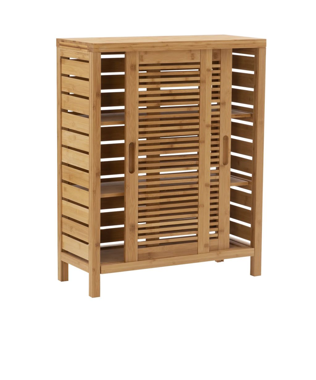 Linon Bracken 3 Shelf 2 Door Bathroom Storage Floor Cabinet, Bamboo