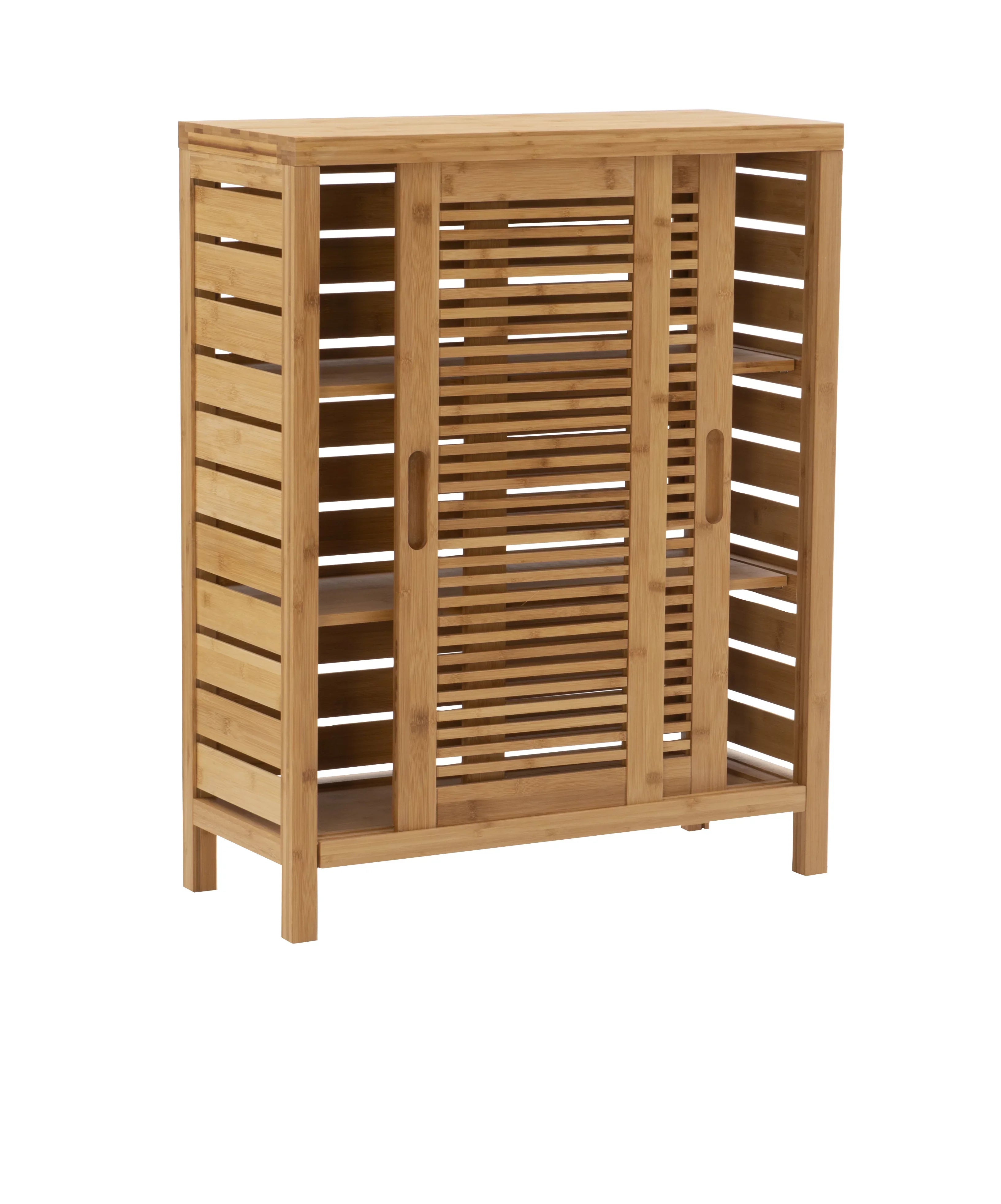 Linon Bracken 3 Shelf 2 Door Bathroom Storage Floor Cabinet, Bamboo