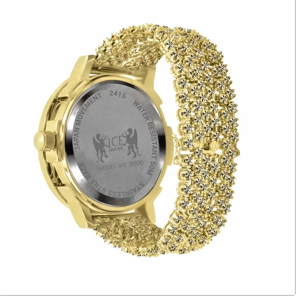 Mens Roman Numerals Watch Lab Diamond Canary Tone Stainless Steel 1 Row Bezel Custom Iced Out Band Khronos Jo Rodeo /Date