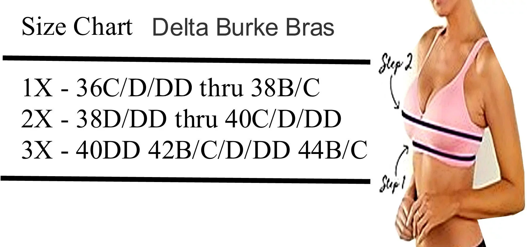 Delta Burke Seamless Padded Comfort Bra w/Removable Pads-3-Pack 2X - Fits 38D/ Thru 40C/