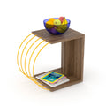 Cassi Wood base with metal acessories side table, Easy to assemble, Walnut-Yellow