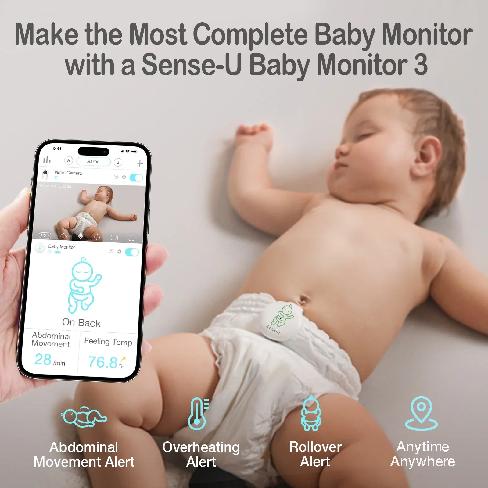 Sense- Smart 2K Video Baby Monitor(& Eligible) with No Monthly Fee, Pan-Tilt-Zoom, Person/Baby Crying Sound/Motion Detection, 2-Way Talk, Night Vision, Background Audio, Activity Zone