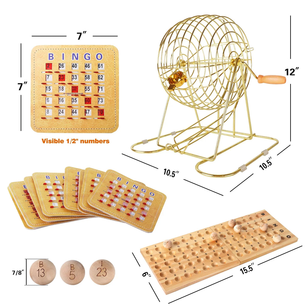 Games & Sports Expert Deluxe Bingo Game Set with Gold Bingo Cage, Wood Masterboard, Wood Bingo Balls and Shutter Bingo Cards. Great for Kids, Adults and Family Party