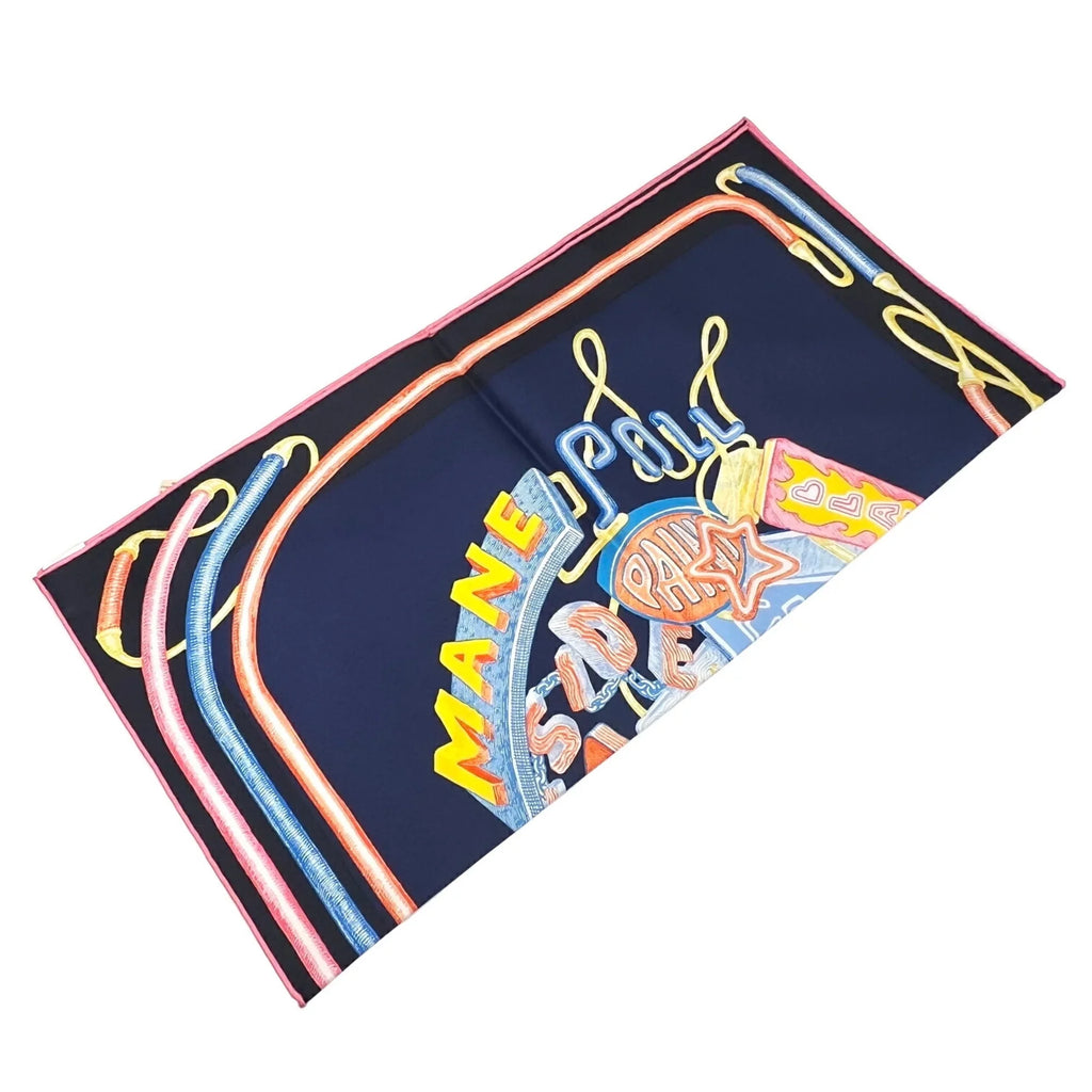 Pre-Owned Hermes  Carre 45 Chevaloscope Neon Pointill 23SS Scarf Mini New Silk Ladies Marine Rose Jaune Horse (Like New)
