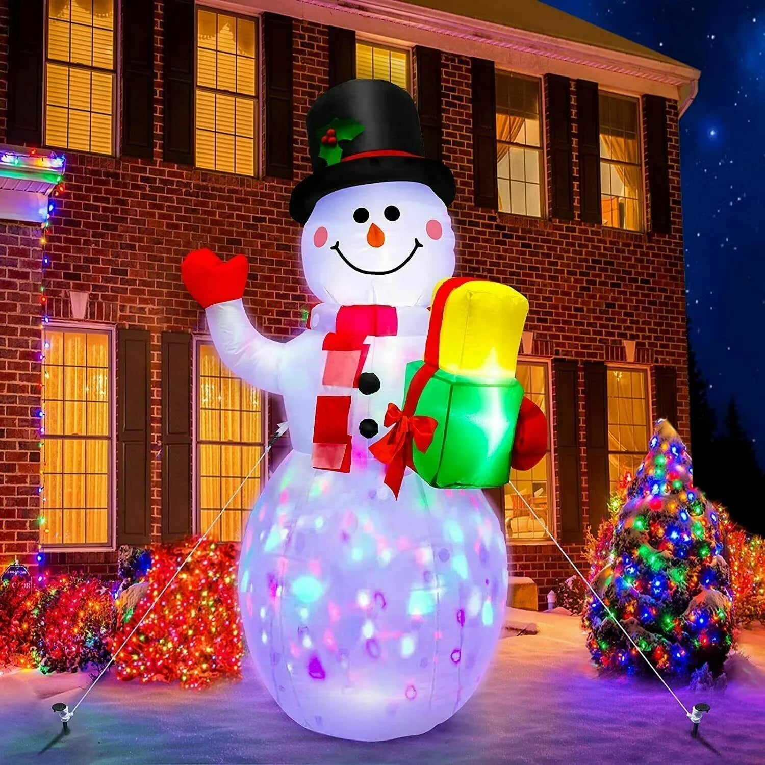 5ft Christmas Inflatables Snowman Outdoor Yard Decor with Rotating  Lights Christmas Blow Up Decoration Garden