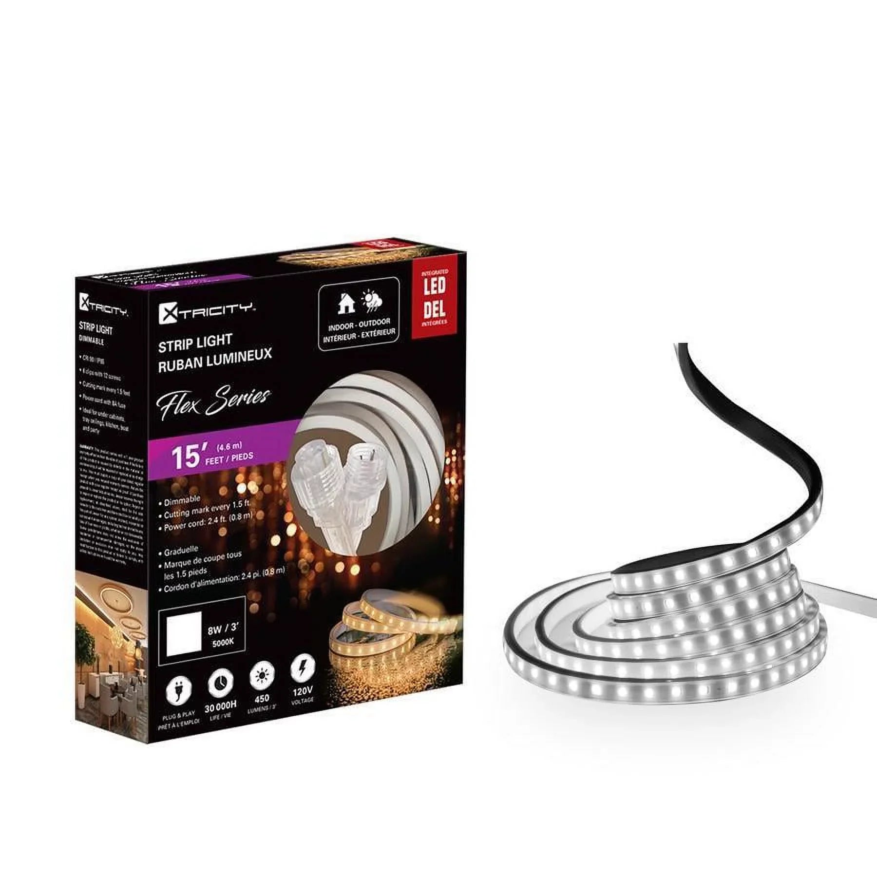 Xtricity flexible led strip 15 feet/8w-3'/120v/5000k/White Indoor and Outdoor