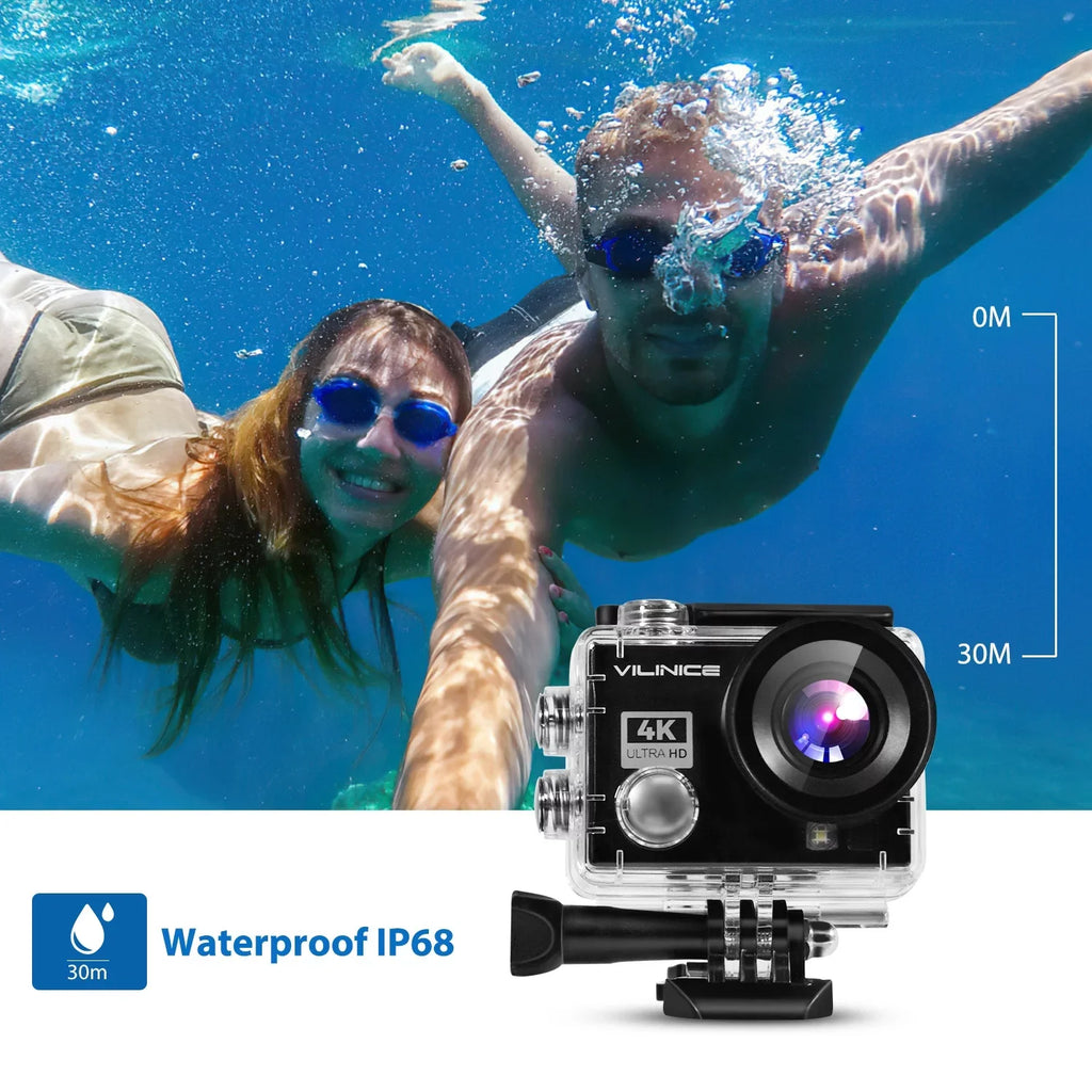 Action Camera, 4K WiFi Camera with  30m Underwater Waterproof Cameras for Snorkeling, Sports Camera with 16MP Sony Sensor, Camera Compatible Case, Remote Control for Gift, Travel