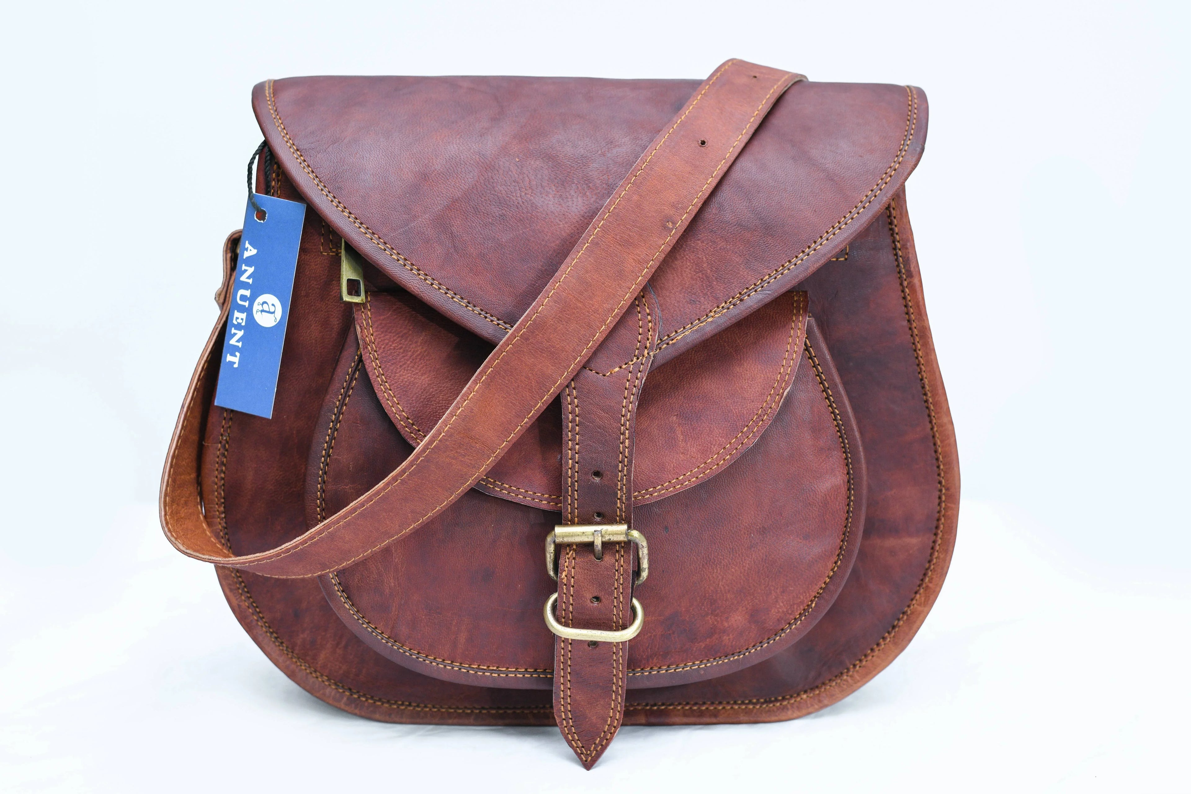 9" Women's Real Leather Shoulder Cross Body Satchel Saddle Tablet Retro Rustic Vintage Bag Handbags Purse