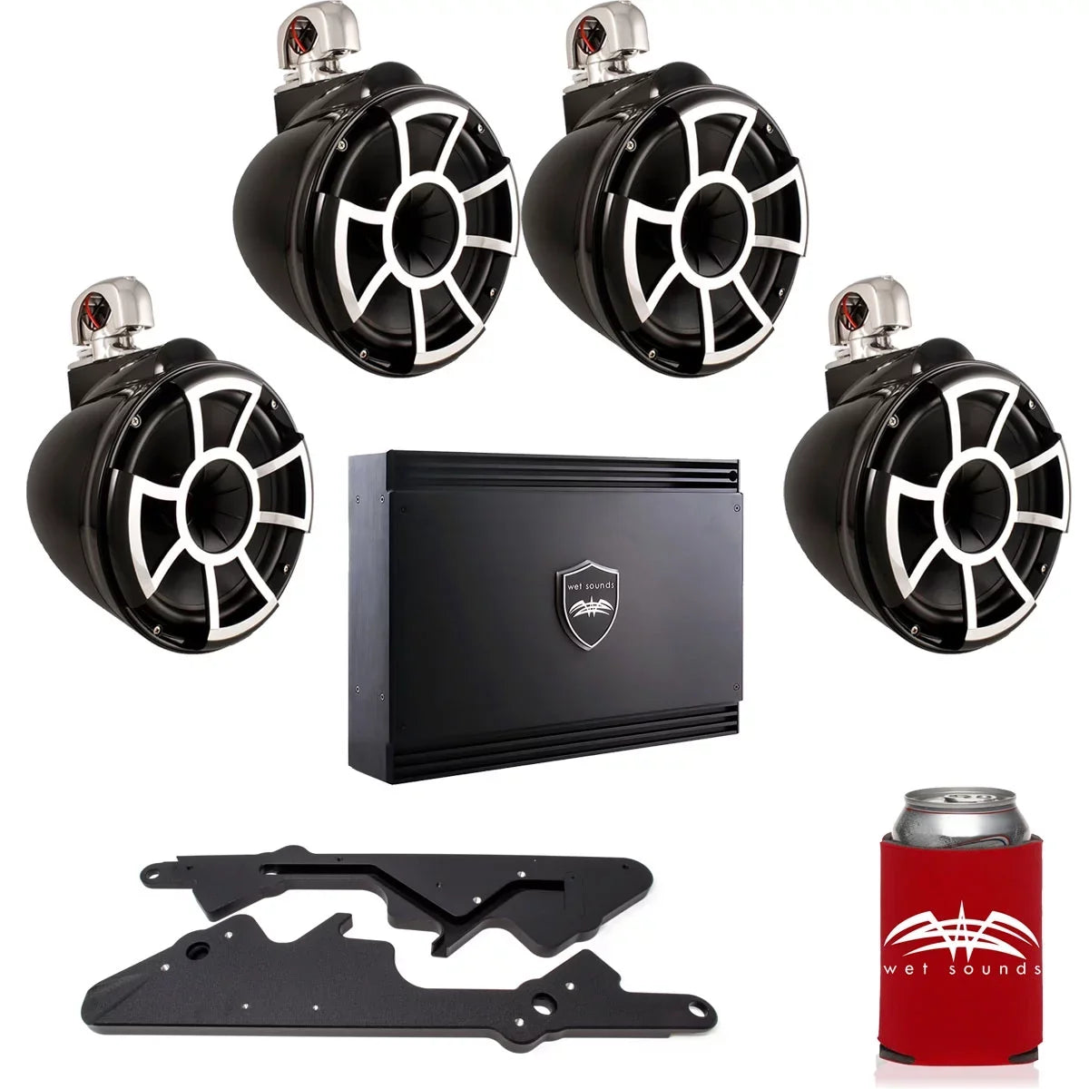 Wet Sounds For Malibu : Two Pairs of - 10" Black Swivel Tower Speakers with  Adapters &  Amplifier