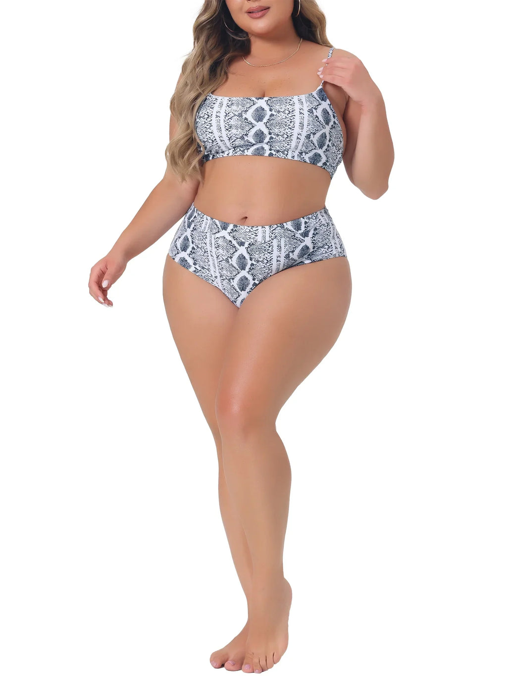 Agnes Orinda Plus Size Bikini Set for Women Crop Top High Waisted Swimsuits Two Piece Bathing Suits Swimwear